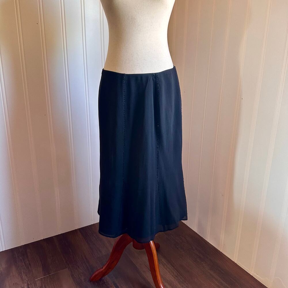 Vintage 90s/Y2K Black Silk beaded Midi Skirt 14